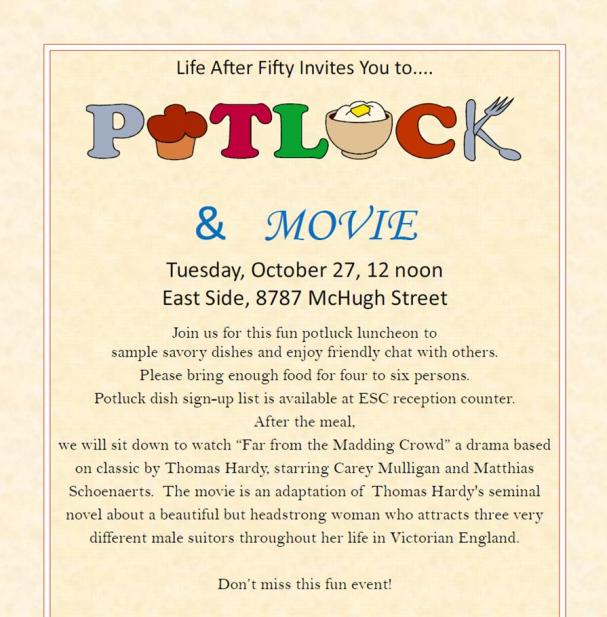 October Potluck and a Movie!