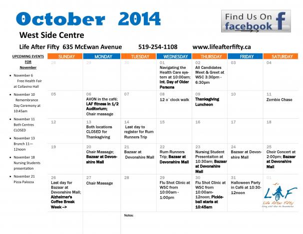 October Calendar of Events